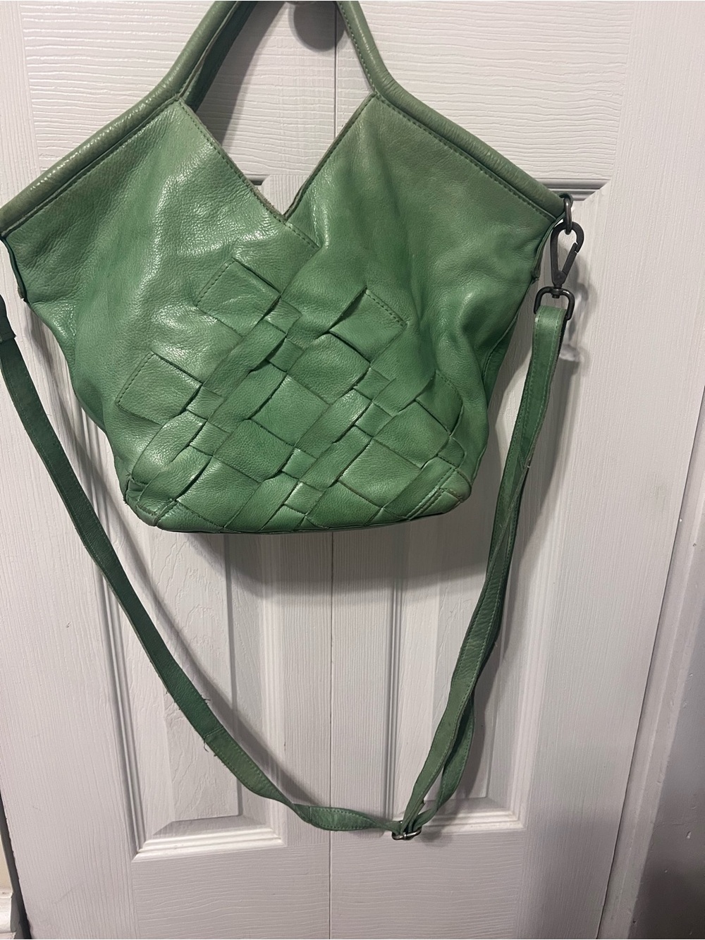 Latico Green Woven Leather Shoulder Bag with Detachable Strap